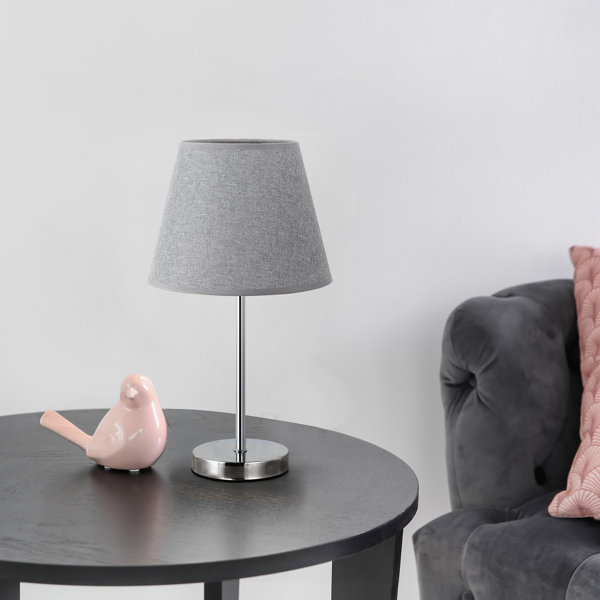 Latitude Run® 15.7 H Grey Small Nightstand Lamps With Metal Base & Frame, Fabric Lamp Shade Set